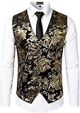PARKLEES Luxuriöse Herren-Weste, metallisches Paisleymuster, goldfarben, glänzend, für Hochzeit, Abschlussball, Party, Anzug oder Smoking, gold, XL
