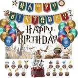 Harry Geburtstag Deko, Wizard Party Geburtstagsdeko Set mit Großer Hintergrund-Stoff Potter Ballons Geburtstag Banner Kuchen Deko, Magische Zauberer Geburtstagsdeko