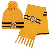 Harry Potter Mütze und Schal, Winter-Set für Kinder und Jugendliche, Hogwarts, Hufflepuff, Winter-Accessoires - Gelb