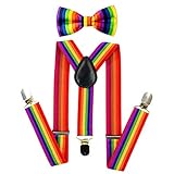 TRIXES 2-teiliges Set aus Fliege und Hosenträgern in den Regenbogenfarben Veranstaltungen Krawatte für LGBT Stolz Veranstaltungen und Party Dress up
