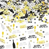 Mainiusi 1000 Stück Konfetti Silvester Deko 2025, Glitzer Konfetti Happy New Year Streudeko Silvester Tischdeko Konfetti Gold Konfetti Schwarz Streudeko Silvester für Neujahr, Silvester, Weihnachten