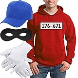 Shirtgeil Hoodie Herren Panzerknacker Banditen Kostüm HOODIE + MÜTZE + MASKE + HANDSCHUHE Kapuzenpullover Medium Rot
