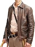 JACKETZONE Herren Western Cowboy braune Echtlederjacke | Indiana Jones Jacke Harrison Jacke, Braun. Leder