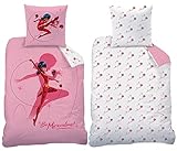 Miraculous Ladybug Kinder-Bettwäsche Shadow Rosa 135 x 200 + 80 x 80 cm 100% Baumwolle Biber-Flanell-Qualität Marinette Adrien Cat Noir Lady Bug Mädchen Paris mit Reißverschluss deutsche Größe