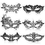 Andibro 6 Stück Venezianische Maske Spitze Damen, Schwarz Sexy Damen Lace Augenmaske Gothic Maskerade Gesichtsmasken für Halloween Karneval Abendkleid Tanz Ball Party