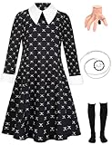Mrsclaus Wednesday Kostüm Kinder Kleid mit Kniestrümpfe Mittwoch Peter Pan Kragen Addams Family Cosplay Schwarz Mädchen Fasching Karneval Kostüm Mädchen C003XL