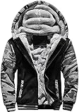 LEZUAN Herren Kapuzenjacke mit Fleecefutter Hoodies mit Reißverschluss Verdickte Langarm Kapuzenpullover Patchwork Sweatjacke Winter Warm Hooded Sweatshirt mit Tasche und Kordelzug(Tarnung Schwarz,M)