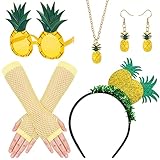 HOWAF Ananas Kostüm Damen, Ananas Haarreif Ananas Hut Hawaii Haarschmuck Ananas Brille Handschuhe Ananas Halskette Ananas Ohrringe für Hawaii Kostüm Hawaii Outfit Ananas Party Karneval Fasching Kostüm