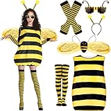 Bienenkostüm Erwachsene Damen mit Bienen Kostüm Kleid Flügel Haarreif Handschuhe Beinsocken Brille Karneval Kostüm Bienen Biene Kostüm Damen kleidung für Hummel Faschingskostüm Damen Verkleidung (M)