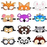 LEIMEND 12 Stück Tiermasken für Kinder aus Filz Tier Party Masken Charakter Masken, Weich, Angenehm zu Tragen, Kinder Cosplay Masken, Geburtstag Augenmaske