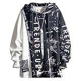 Covisoty Hoodie Herren Techwear Kapuzenpullover Pullover Hip Hop Streetwear Patchwork Sweatshirt Unisex Schwarz 4XL