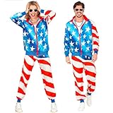 W WIDMANN MILANO Party Fashion - Kostüm Trainingsanzug, USA, Stars and Stripes, 80er Jahre Outfit, Jogginganzug, Flagge Amerika, Faschingskostüm