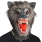 CreepyParty Grauer Werwolf Maske Grusel Latex Vollkopf Masken Gruseliger Horror Masken für Halloween Karneval Kostüm Party