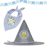 MONCAP 2 Stück Oktoberfest Trachtenhut mit Trachtentuch Bayerischer Seppelhut Bayern Filzhut Oktoberfest Accessoires für Herren Damen Oktoberfestparty Geschenk Bierfest Mottopartys