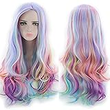 TANTAKO Frauen Damen Lange Gewellte Mehrfarbig Regenbogen Cosplay Perücke Holloween Karneval Kostüm Perücke (20 mehrfarbig)