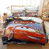 Enfunt-Home Cartoon-Auto Bettwäsche Set 2 Teilig Bettbezüge Cars Mikrofaser 1 Bettbezug 135x200cm Mit Reißverschluss Und 1 Kissenbezug 80x80cm