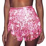 Ushiny Frauen Bauchtanz Rock Pailletten Quasten Wrap Rock Rave Gürtel Tanz Minirock für Frauen