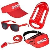 Life Guard Kostüm Set, 5-Teiliges Rettungsschwimmer Zubehör, Inklusive Schutzhut, Aufblasbarer Schwimmer, Sonnenbrille, Bauchtasche, Pfeife Mit Umhängeband, Für Erwachsene