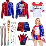Sunshine smile Mädchen Bösewicht Kostüm Kit enthalten Jacke T-Shirt,Shorts und Handschuh Ballon Stick,Strümpfe Bundlefor Karneval Cosplay