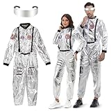 Meanju Unisex Astronaut Kostüm,Silber Weltraum Kostüm,mit Brillen,Space Kostüm Herren Damen,Astronauten Overall Erwachsene,für Cosplay Karneval Faschingskostüme (Astronaut)