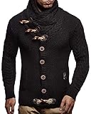 Leif Nelson Herren Strickjacke Schalkragen Slim Fit Winter-Freizeit-Jacke Sommer Moderne Männer Pulli Grobstrick Sweatjacke Langarm Herren schwarzer Hoodie-Pullover, Schwarz, XL