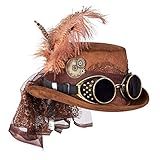 Boland 54562 - Hut Space Punk Deluxe mit Brille, Steampunk Mütze, Kopfbedeckung, Kostüm Zubehör für Karneval, Mottoparty oder JGA, Braun
