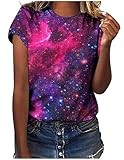 Faschingskostüm Ausgefallene Tshirt Damen Galaxie Drucken Bluse Kurzarm Rundhals T-Shirt Locker Frauen Oberteile Sommer Alltag Crop Top Sport T-Shirts Teenager Mädchen Kleidung Y2k Sommerkleidung