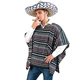 KarnevalsTeufel Kostüm Set Poncho und Sombrero 2-tlg. Hut Mexikaner und Poncho El Taco bunt gestreift in Einheitsgröße