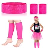 BBTO 80er Verkleidung für Mädchen Kinder 1980er Neon Accessoires Beinwärmer Set Rosa Strick Stirnband und Armbänder für Retro Party Kostüm