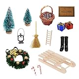 HTTYHT 13 Stück Miniatur Wichtel Set Wichteltür Zubehör Weihnachten Nissedor Weihnachtsdeko Wichtel Tür Deko mit Weihnachtsbaum Teppich Stiefel Miniatur Ornamente für Garten Puppenhaus Weihnachten