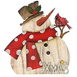 com-four Dekorativer Aufsteller für Weihnachten - Schneemann aus Holz zum Hinstellen - Weihnachtsdekoration zum Verzieren und Verschenken (Schneemann - rund)