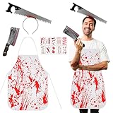 WYFDCZZP Metzger-Kostüm für Halloween, blutige Schürze, Axt-Haarreif mit Blut, Einheitsgröße für Erwachsene und Teenager, trendiges Kostüm 2024