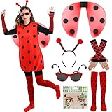Poywuo Marienkäfer Kostüm für Damen,6 Stück Käfer Kostüm für Erwachsene Karneval Ostern Halloween Cosplay Party (Roter Anzug, S)