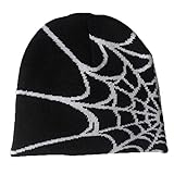 RYMAUPSpider Web Hat Y2k Baggy Slouchy Beanie Cap Skull Cap Beanie,Sie Herbst Frühling,Spider Web Beanie,hat,Slouch Beanie Leichte Jersey,Schwarz