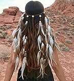 Zoestar Boho-Stirnband mit Federn, Vintage-Kopfschmuck, Hippie-Kopfkette, indischer Haarschmuck, Haarschmuck für Damen und Mädchen