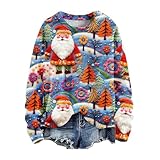 Damen Hoodie Jacke - Christmas Decke Umstandspullover Weihnachten Teddyfell Mit Glitzer Und Sprüchen - Gestreifter Pullover