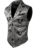 VATPAVE Herren Viktorianischer Anzug Weste Steampunk Gothic Weste Klein Silber