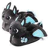 corimori EU Einheitsgröße 44-48, Coole Plüsch-Pantoffeln, Spark der Drache, Unisex Slipper, lustige Drachen-Hausschuhe für Erwachsene, witzige Tier-Pantoffeln, Anthrazit