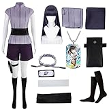 HSJZBQSM Hinata Hyuga Cosplay-Kostüm mit Kunai-Tasche und Perücke. Hinata Cosplay-Kimono für Halloween-Set (Lila+Perücke, S)