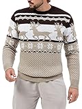 Feziakuk Weihnachtspullover Herren Weihnachten Rentier Strickpullover Winter Warm Christmas Sweater Langarm weihnachtspulli Festlicher Pullover, Braun M