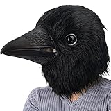 CreepyParty Schwarze Krähe Maske Rabe Maske Tier Latex Vollkopf Realistische Masken für Halloween Karneval Kostüm Party Parade