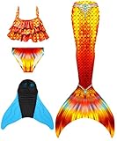 DNFUN Meerjungfrauenflosse Mädchen Cosplay Meerjungfrauenschwanz mit Bikini zum Schwimmen für Kinder mit Meerjungfrau Flosse und Mermaid Tail
