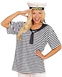 Karneval-Klamotten Matrosin Matrosen Kostüm Set Damen blau-weiß gestreiftes T-Shirt inkl. Marine Matrosen-Mütze, Einheitsgröße