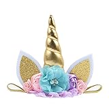 Nishine Unisex-Baby Baby-elastische Glitter Unicorn Horn Stirnband Kinder Einhorn Party Supplies Cosplay Geschenk Normal Gold