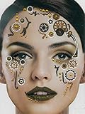 Brandsseller Gesichts-Tattoo Steam Punk - Aufkleber Set Klebetattoos Temporäre Tattoos Halloween/Karneval Gold