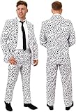 Dalmatiner-Anzug-Kostüm für Herren, Dalmatiner-Druck, Anzugjacke und Hose, schwarze Krawatte – Erwachsenenkostüm für Halloween, TV-Film, Schwarz , M