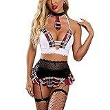 Jungerhouse Damen Sexy Dessous Minirock Set Schulmädchen Outfit Unterwäsche für Sex Mini Tartan Rock Anime Cosplay Kostüm Damen Nachtwäsche Babydoll Reizwäsche Sets (s)
