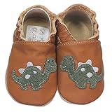 HOBEA-Germany Krabbelschuhe für Jungs und Mädchen in verschiedenen Designs, Kinderhausschuhe Jungen, Lederschuhe, Schuhgröße:18/19, Modell Schuhe: Dino braun