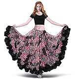 ROYAL SMEELA Flamenco Rock Bauchtanz Rock Damen 360/720 Grad Blumen Chiffon Langer Rock Maxirock Tribal Zigeuner Rock Kostüm Damen