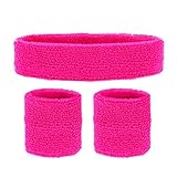 W WIDMANN MILANO Party Fashion - Schweißbänder, 3-teiliges Set, Stirnband und 2 Armbänder, Sport, Accessoires, 80er Jahre, Trainingsanzug, Karneval, Mottoparty